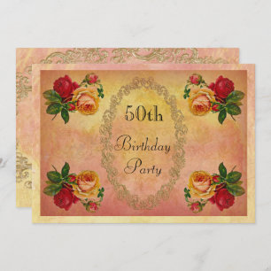 Chic Vintage Roses 50th Birthday Invitation