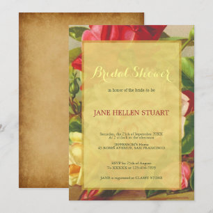 Chic vintage roses gold framed bridal shower invitation