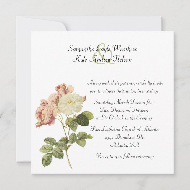 Chic Vintage Roses Wedding Invitation (Front)
