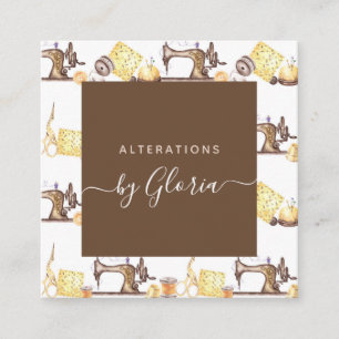 Chic Vintage Sewing Machine Pattern Tailoring Square Business Card