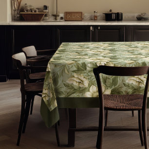 Chic vintage soft pastel green and ivory flowers tablecloth
