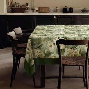 Chic vintage soft pastel green and white flowers tablecloth