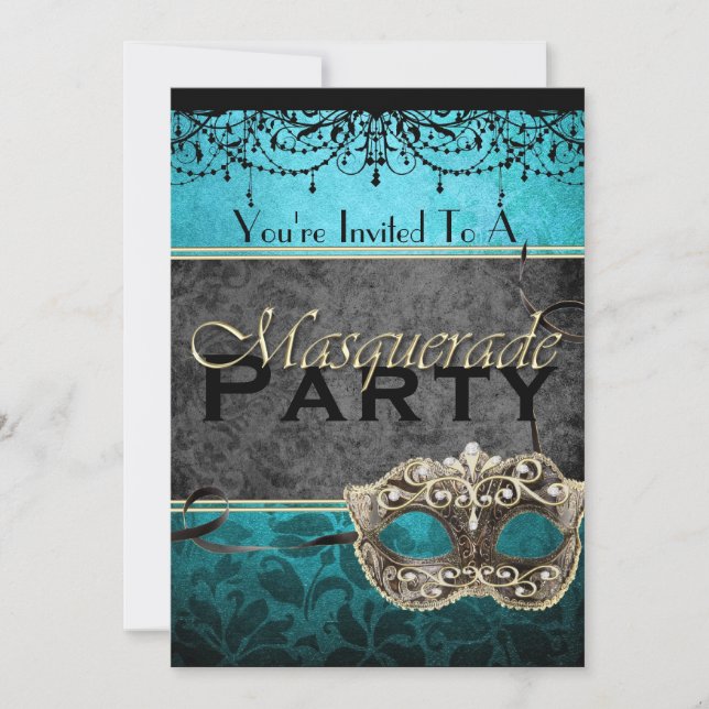 Chic Vintage Teal Masquerade Invitations (Front)