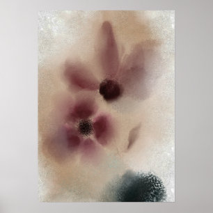 Chic Vintage Twin Burgundy Flowers Painting Poster