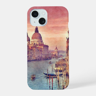 Chic Vintage Venice Canal Pastel Watercolor Art iPhone 15 Case