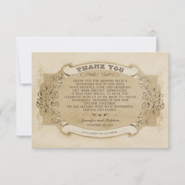 Chic vintage wedding thank you cards (Front)