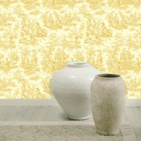 Chic Vintage Yellow Toile de Jouy Pattern