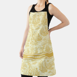 Chic vintage yellow toile de jouy printed apron