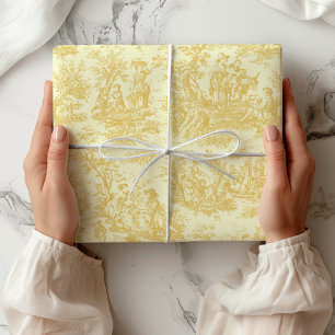 Chic Vintage Yellow Toile de Jouy Wrapping Paper
