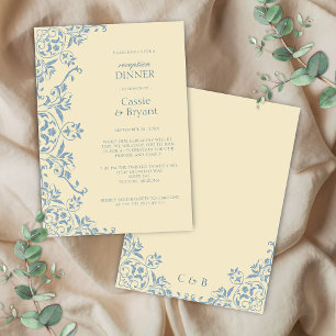 Chic Vintage Yellow Wedding Reception Dinner Invitation