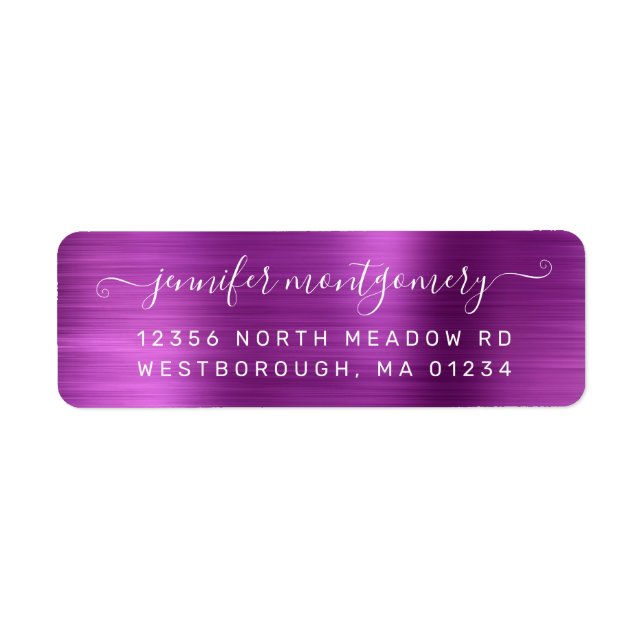 Chic Violet Brushed Metal Return Address Label (Front)