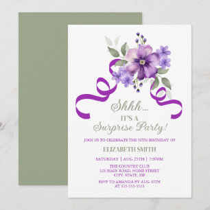 Chic Violet Floral Botanical Surprise Birthday Invitation