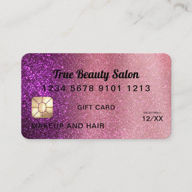 Chic Violet Glitter Credit Card Gift Certificate (Front)