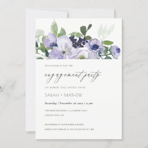 Chic Violet Purple Floral Leafy Engagement Invite
