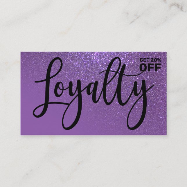Chic Violet Purple Glitter Gradient Typography Loyalty Card (Front)