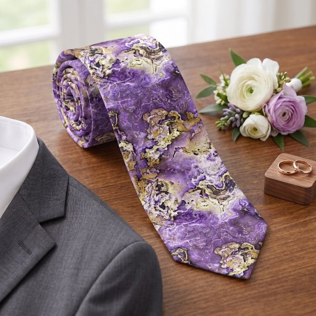 Chic Violet Purple Gold Agate Marble Art Pattern Tie (Creator Uploaded)
