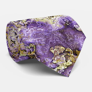 Chic Violet Purple Gold Agate Marble Art Pattern Tie