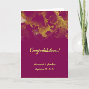 Chic Violet Red Gold Abstract Wedding Card
