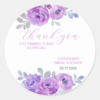 Chic Violet Rose Greenery Floral Bridal Shower  Classic Round Sticker