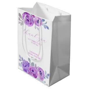 Chic Violet Rose Greenery Floral Bridal Shower  Medium Gift Bag