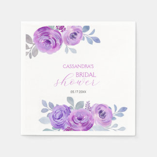 Chic Violet Rose Greenery Floral Bridal Shower Napkin
