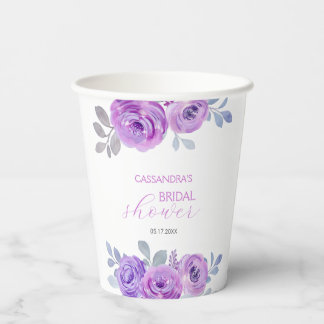 Chic Violet Rose Greenery Floral Bridal Shower Paper Cups