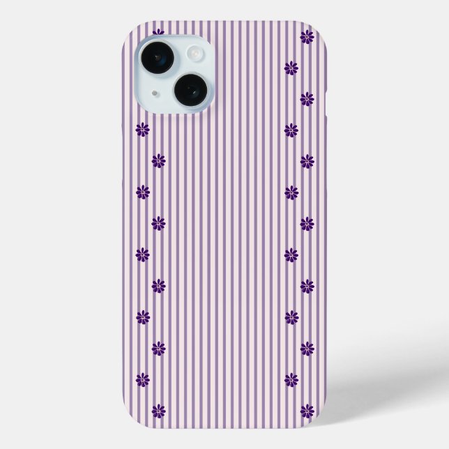 Chic Violet Stripes and Purple Flower Rows Case-Mate iPhone Case (Back)