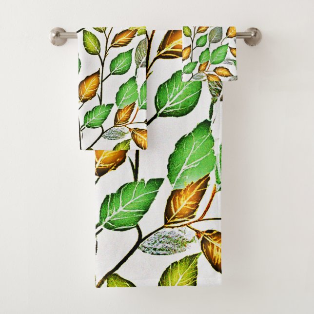Chic Vivid Leaves Pattern Bath Towel Set (Insitu)