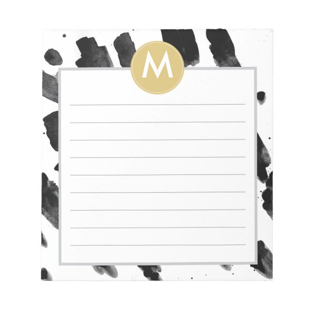 Chic Watercolor and Gold Monogram Notepad (Front)
