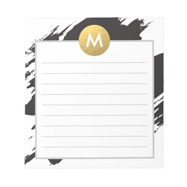 Chic Watercolor and Gold Monogram Notepad (Front)
