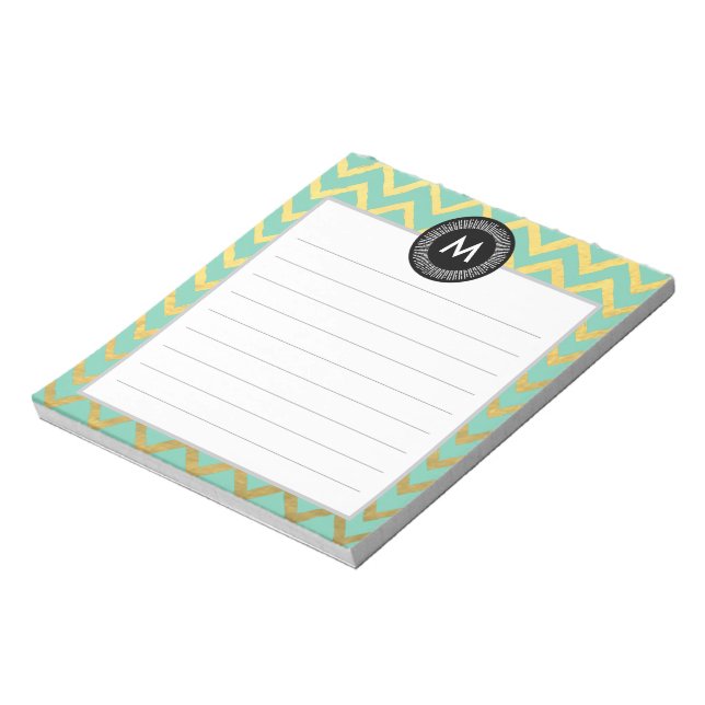 Chic Watercolor and Gold Monogram Notepad (Rotated)