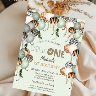 Chic Watercolor Animal Print Balloons 1st   Invitation