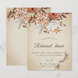 Chic Watercolor Autumn Flowers Rehearsal Dinner   Invitation