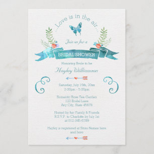 Chic Watercolor Banner Butterfly Bridal Shower Invitation