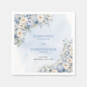 Chic watercolor blue hydrangea white flowers napkin
