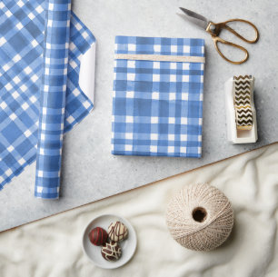 Chic Watercolor blue Plaid pattern  Wrapping Paper
