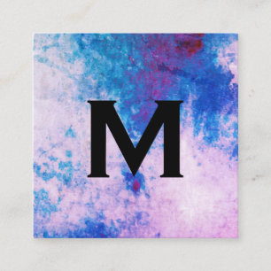 Chic Watercolor blue purple with Monogram Square Business Card