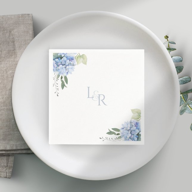 Chic Watercolor Blue & White Hydrangea Wedding  Napkin (Creator Uploaded)