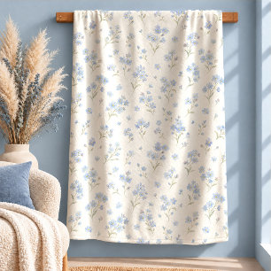 Chic Watercolor Blue Wildflower Cottage Blanket De