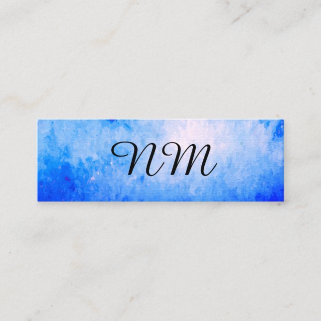 Chic Watercolor blue with Monogram Mini Business Card (Front)
