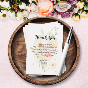 Chic Watercolor Blush Floral Bridal Shower  Thank You Card