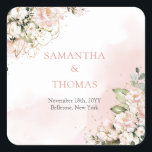 Chic watercolor blush flowers eucalyptus gold square sticker<br><div class="desc">Enhance the aesthetic appeal of your wedding celebration with the elegant Chic Watercolor Blush Flowers Eucalyptus Gold Square Sticker. This delicately crafted sticker embodies sophistication and beauty, adding a touch of charm to your special day. The soft hues of blush flowers combined with the lush greenery of eucalyptus and hints...</div>