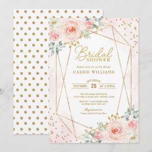 Chic Watercolor Blush Gold Geometric Bridal Shower Invitation