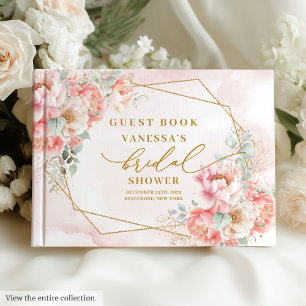 Chic Watercolor Blush Gold Roses Bridal Shower   Guest Book