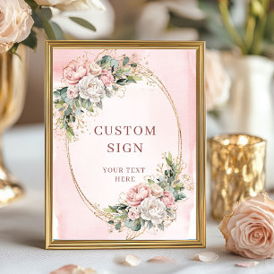 Chic Watercolor Blush Pink Flowers Custom Sign
