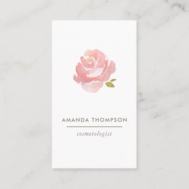 Chic Watercolor Blush Pink Rose Business Card (Front)