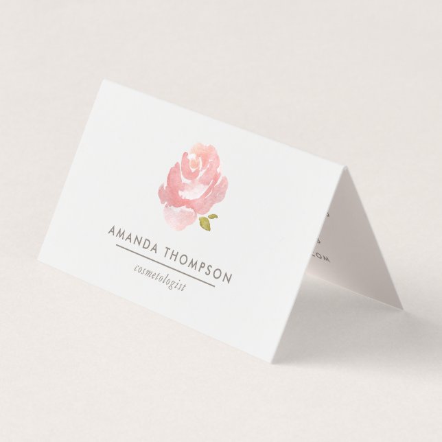 Chic Watercolor Blush Pink Rose Business Card (Front)