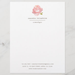 Chic Watercolor Blush Pink Rose Custom Letterhead