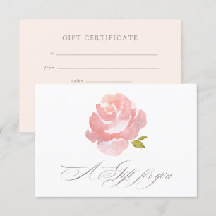Chic Watercolor Blush Pink Rose Gift Certificate Invitation