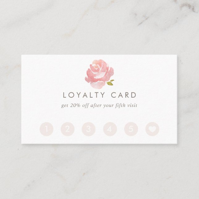 Chic Watercolor Blush Pink Rose Loyalty Card (Front)